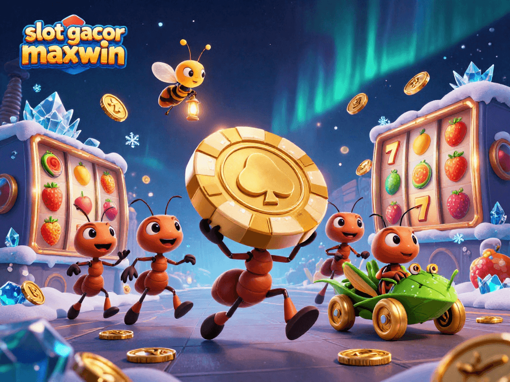 Experience the thrilling heist of slot gacor maxwin with 3D cartoon ants and dynamic gaming elements.