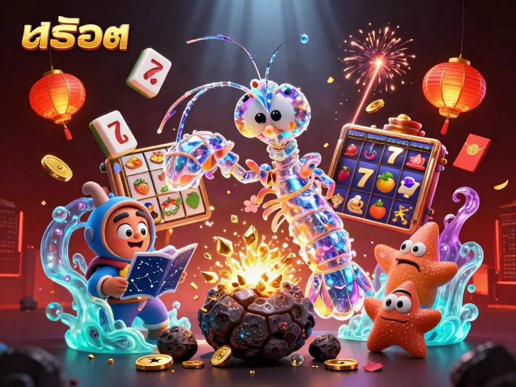 Engage in thrilling สล็อต adventures with a galactic samurai mantis shrimp surrounded by dynamic game elements.