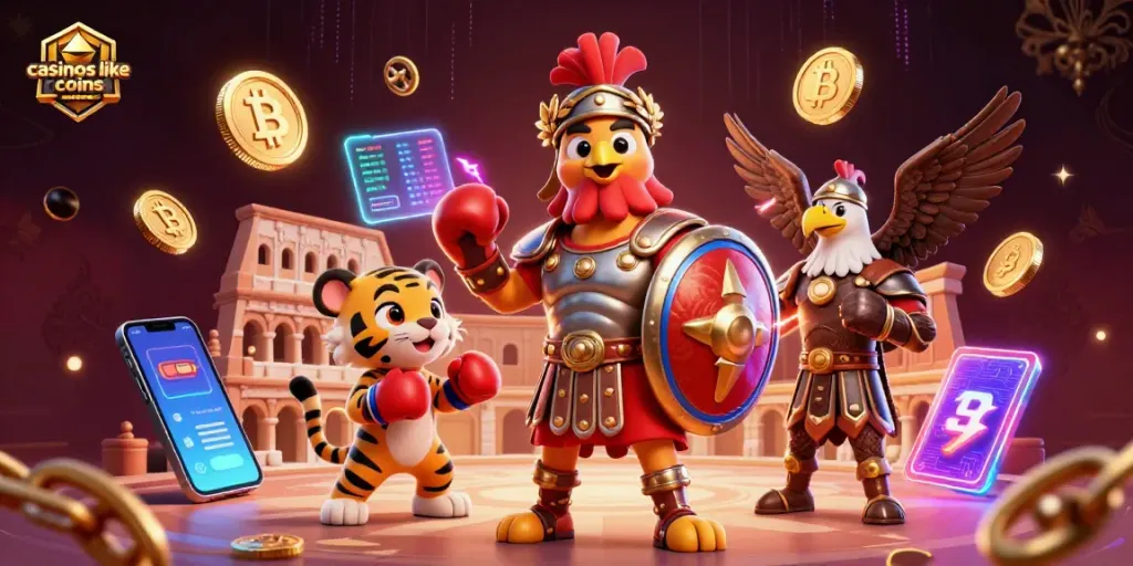 Engage with casinos like crown coins through thrilling gameplay and iconic characters in this vibrant 3D illustration.