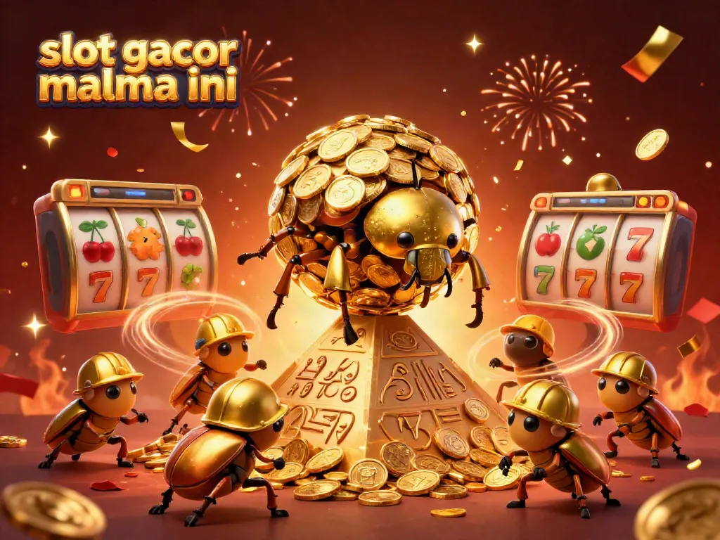 Experience the thrill of slot gacor malma ini with a whimsical scene of golden beetles at play.