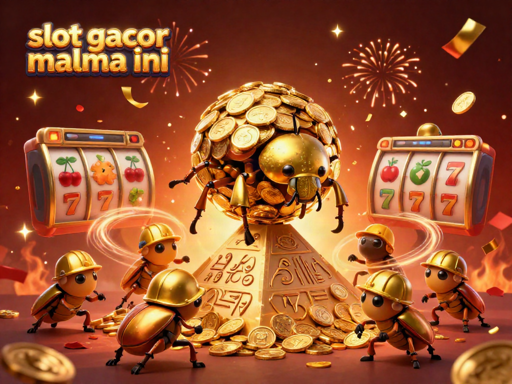 Experience the thrill of slot gacor malma ini with a whimsical scene of golden beetles at play.