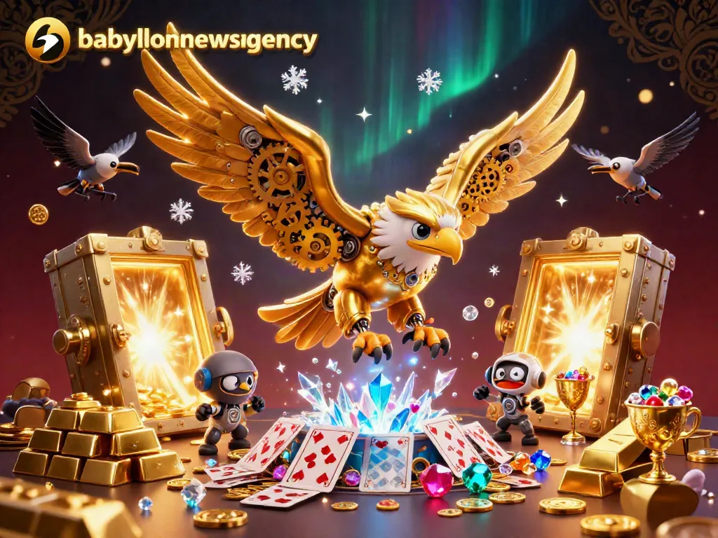 Experience thrilling gaming action with babylonnewsagency featuring a majestic eagle amidst a treasure-filled casino scene.