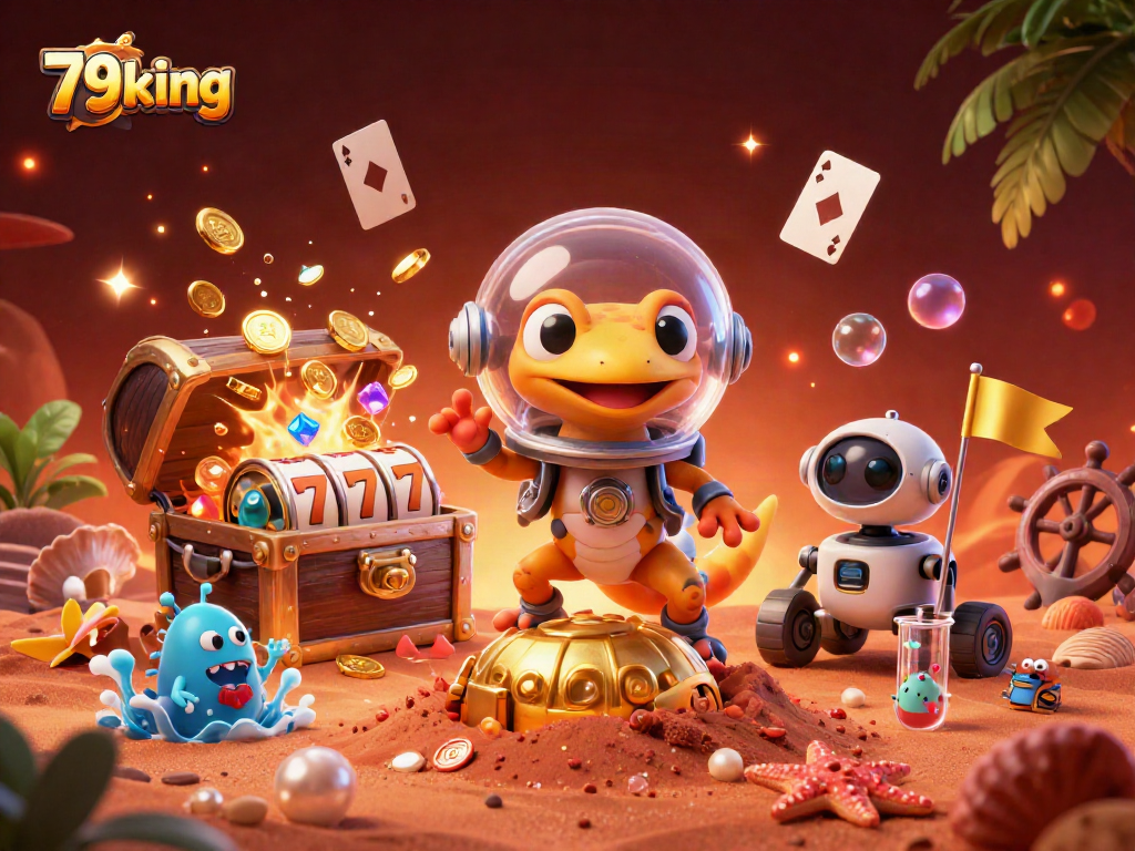 Unlock the excitement at 79king with vibrant slot reels and cheerful alien characters.