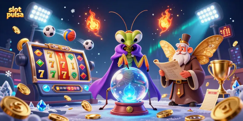 Engage with slot pulsa gameplay in an enchanting scene featuring mystical characters and dynamic game elements.