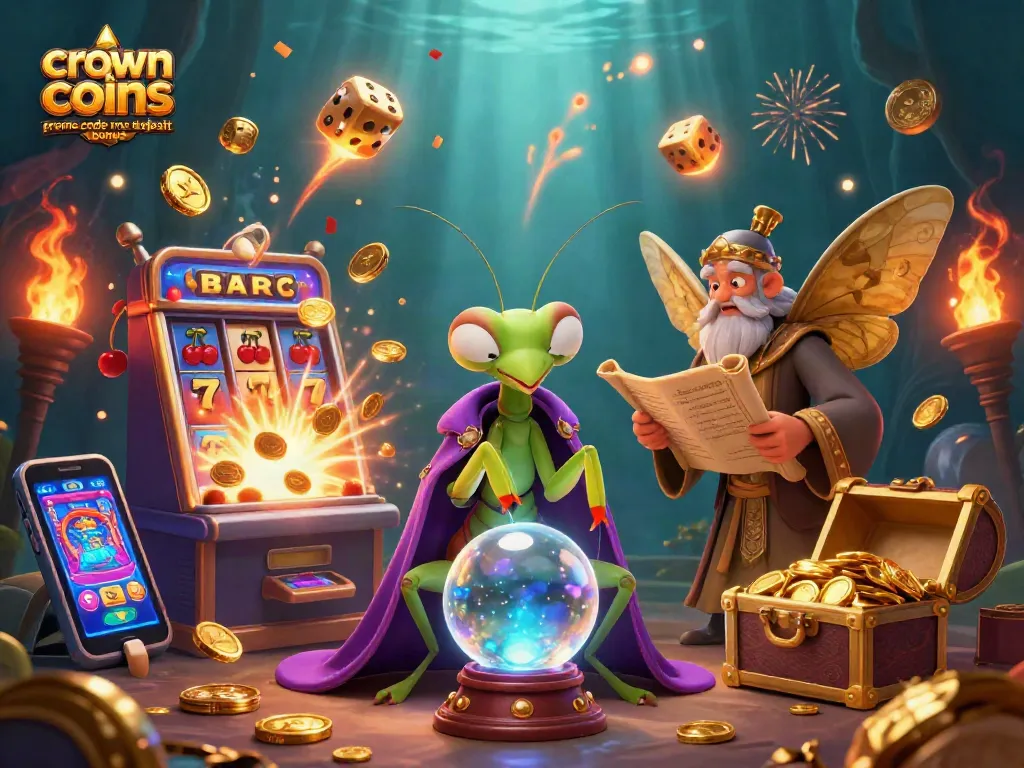 Play the crown coins casino promo code no deposit bonus to win exciting prizes with this vibrant scene.