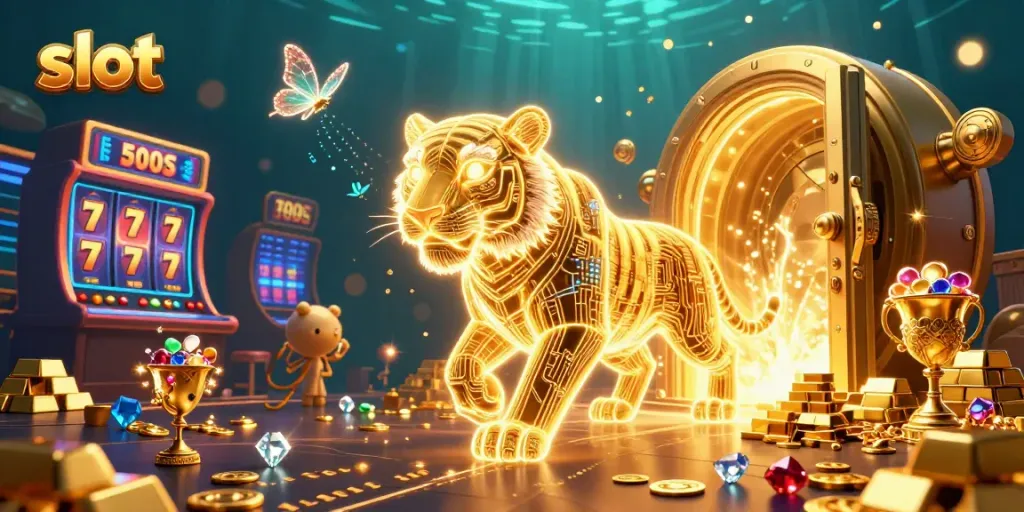 Engage with slot-themed adventures featuring vibrant 3D characters and shimmering treasures.
