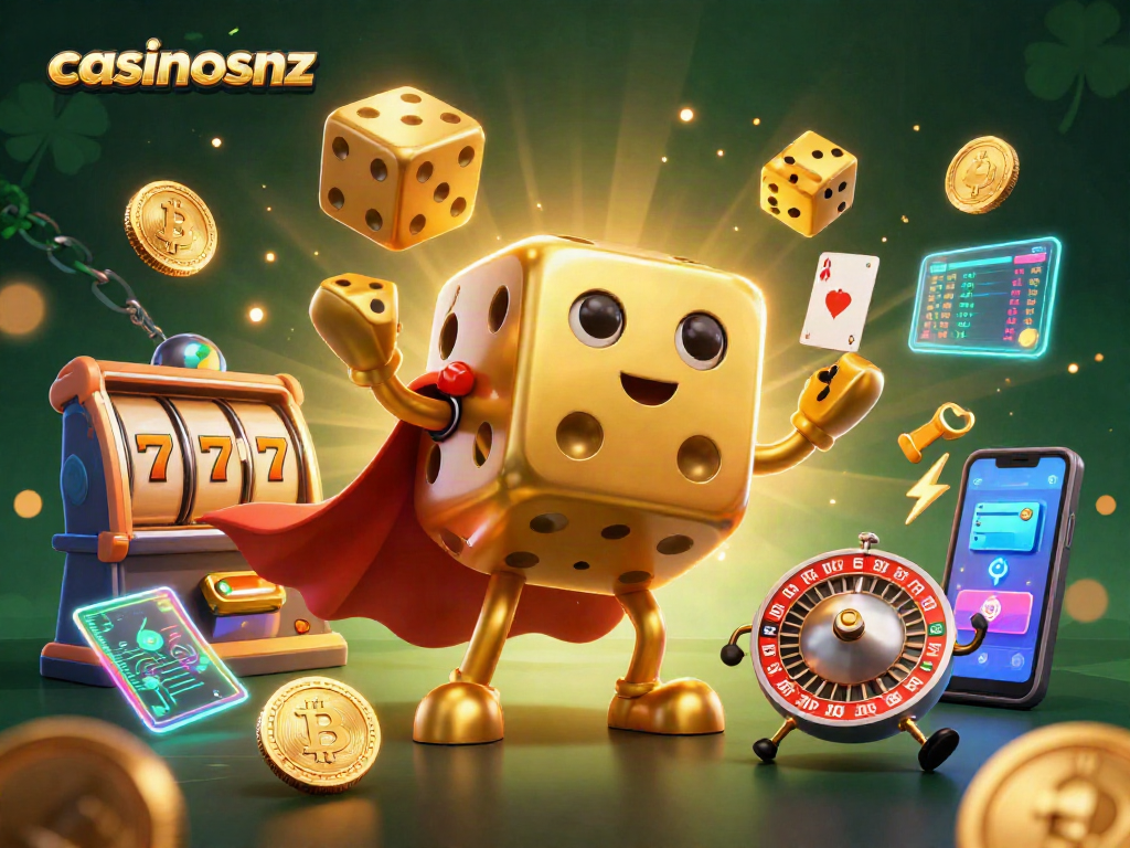 Play at casinosnz with the dynamic energy of a 3D dice golem and thrilling jackpot elements.