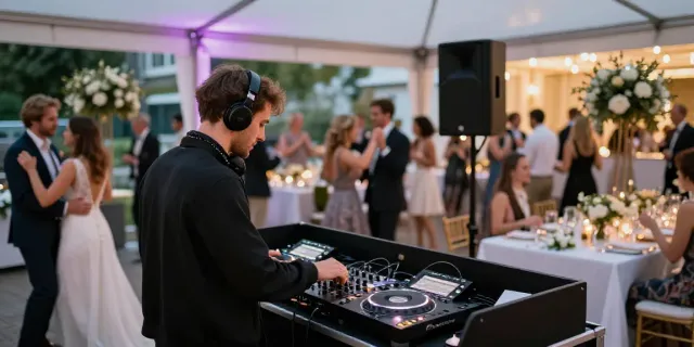 Hochzeit DJ Berlin Brandenburg creating an energetic atmosphere at a vibrant wedding celebration.