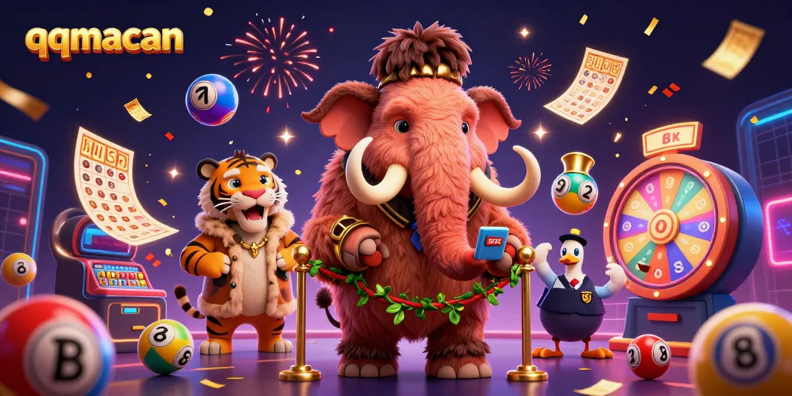 Enter the qqmacan casino realm with a vibrant scene featuring a woolly mammoth bouncer and a saber-tooth tiger