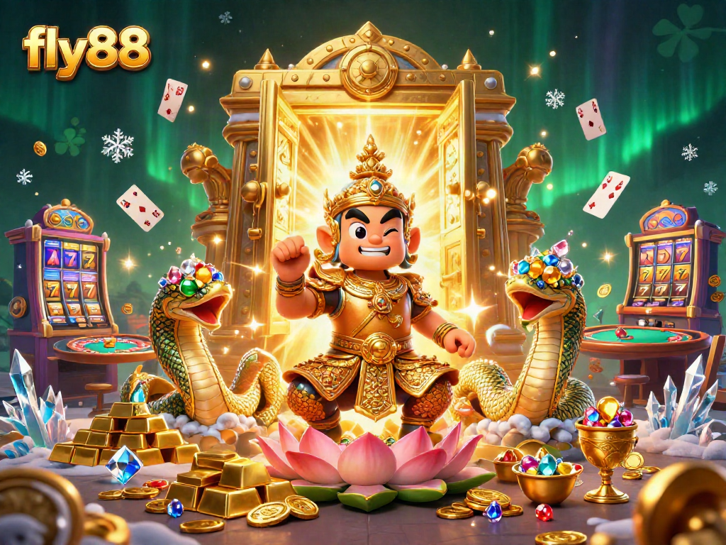 Experience thrilling excitement with fly88 in this vibrant 3D illustration showcasing a lavish casino scene.