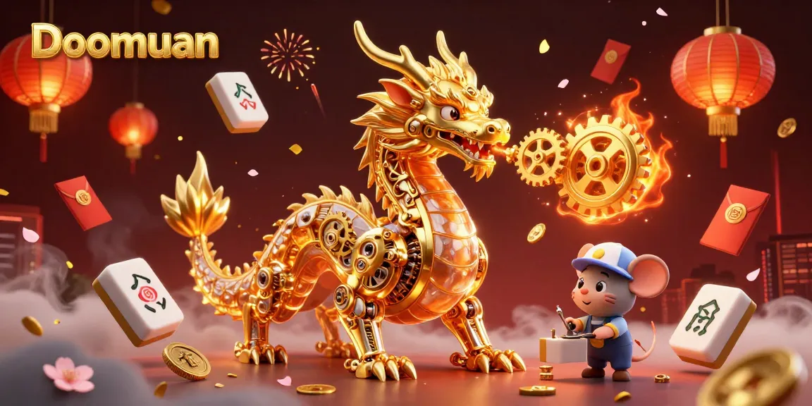 Doomuan’s captivating 3D golden dragon with dynamic elements in an engaging gaming scene.