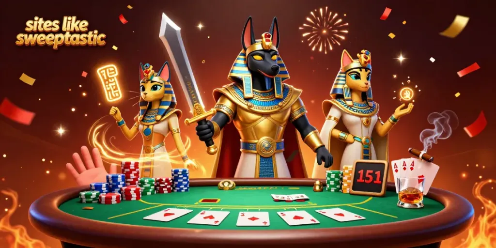 Experience the excitement of sites like sweeptastic with vibrant casino elements and dynamic characters.