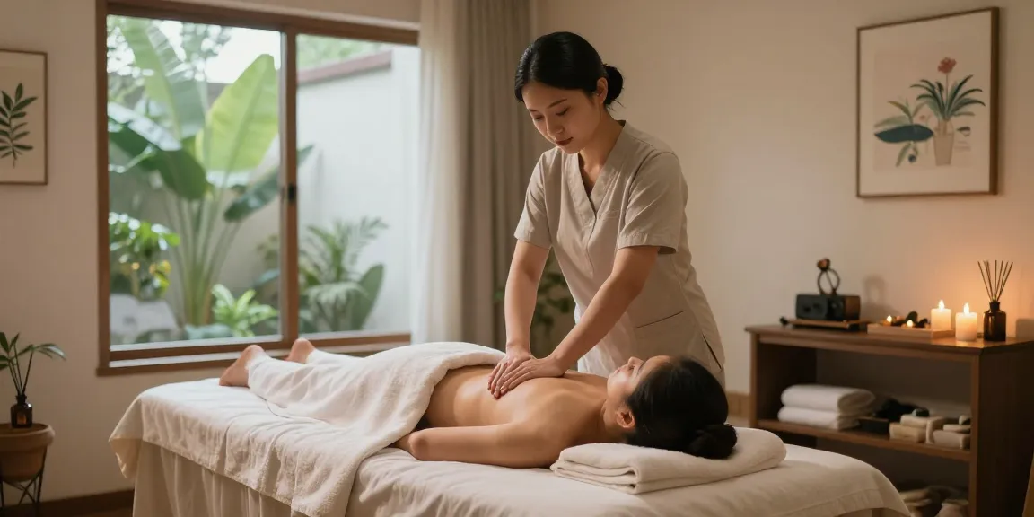 일산출장안마 - Client enjoying a relaxing massage in a tranquil spa room.