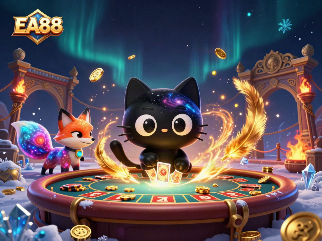 Engage with EA88 at a vibrant cosmic casino, featuring captivating characters and gambling allure.
