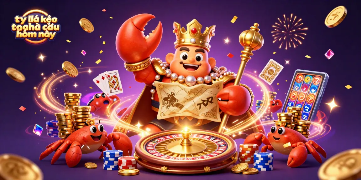 Capture the excitement of tỷ lệ kèo nhà cái hôm nay with a vibrant 3D casino scene filled with golden treasures and gaming elements.