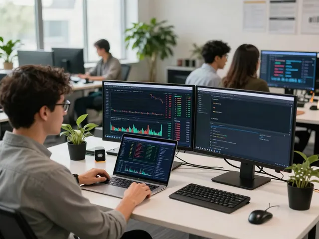 Dynamic trading workspace highlighting stock quote API usage with cryptocurrency dashboards and market analysis.