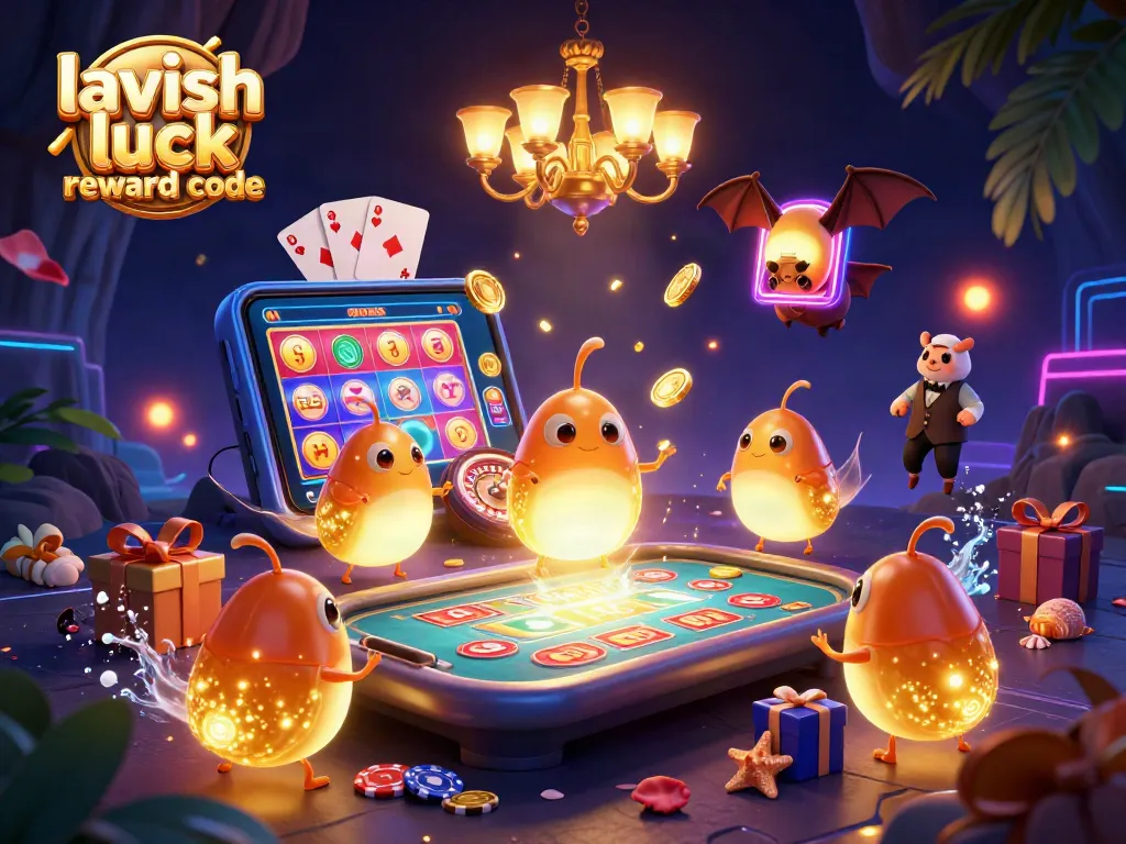 Experience the excitement with lavish luck reward code while winning at the cave casino featuring engaging glowworm characters.