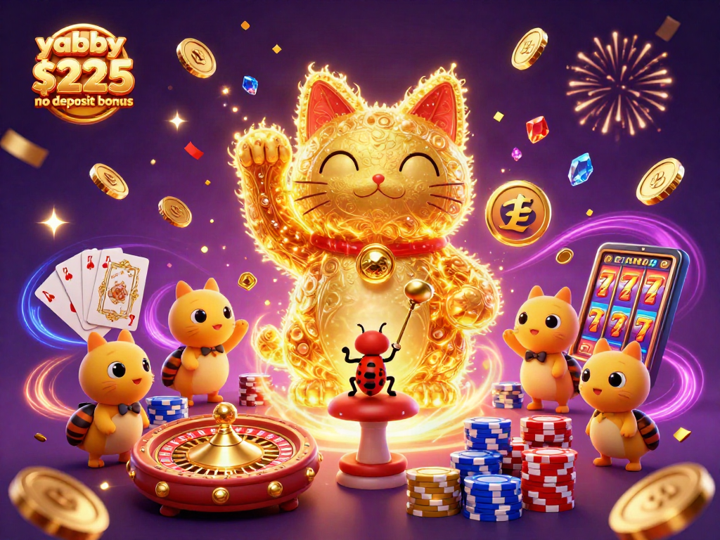 Experience amazing wins with the yabby casino $225 no deposit bonus showcased in a vibrant 3D casino scene.