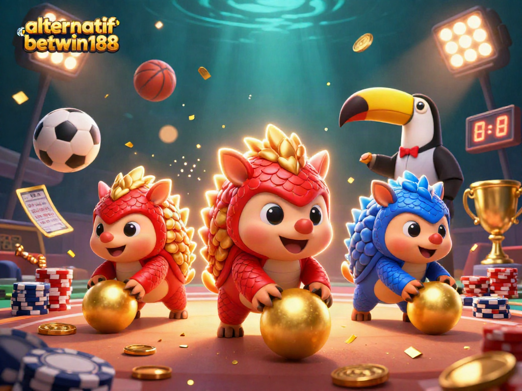 Engage in exciting gaming with link alternatif betwin188 amidst animated pangolins and sports elements.