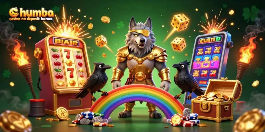 Experience the excitement of chumba casino no deposit bonus with this vibrant 3D illustration featuring casino elements.
