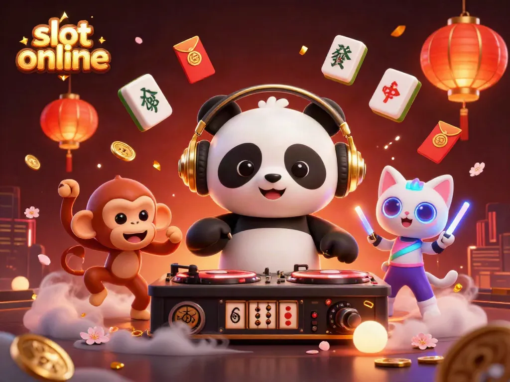Experience exciting slot online action with a DJ panda and vibrant casino elements.