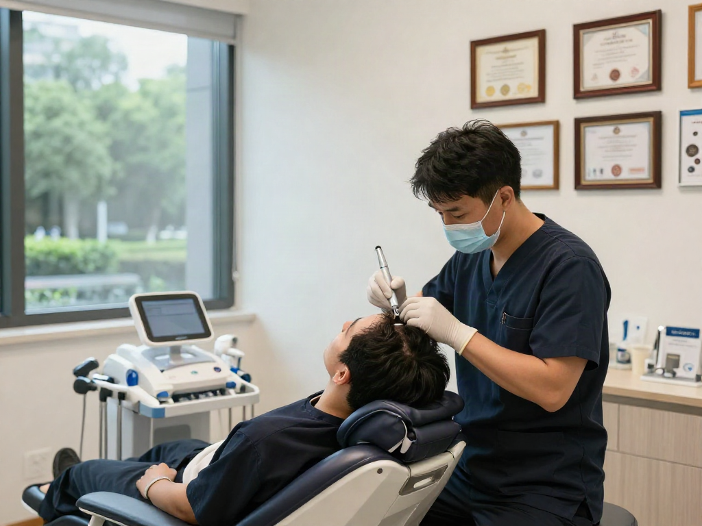 Hair transplant turkey cost consultation with a patient in a modern clinic.