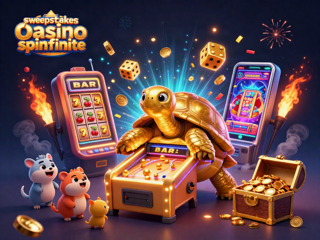 Play and win with sweepstakes casino bonus spinfinite, featuring exciting gaming action and lucky symbols.