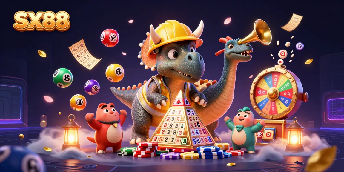 SX88 players enjoy a vibrant celebration with colorful lottery-themed elements, showcasing engaging casino activities.