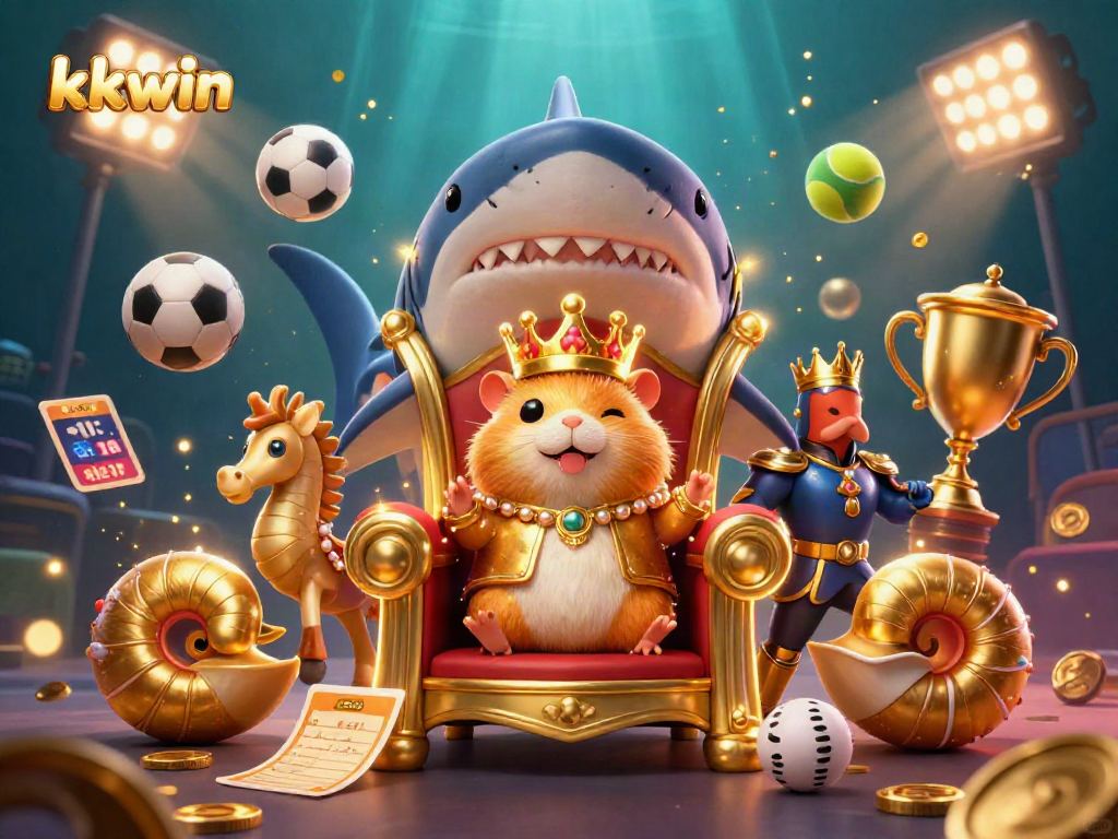 Experience the thrill of kkwin with a vibrant 3D illustration featuring sports, royalty, and luck!