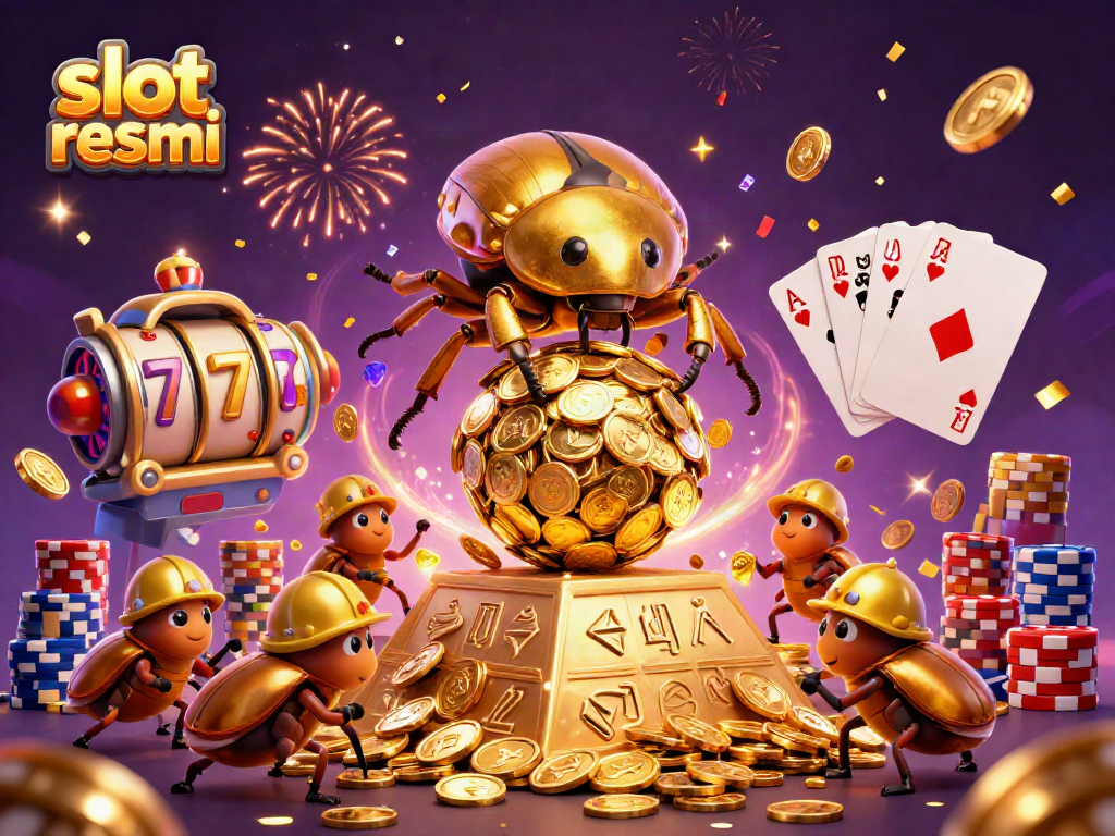 Experience lively gameplay with slot resmi, featuring a golden beetle rolling coins and vibrant slot elements.
