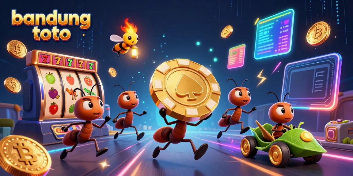 Experience thrilling action at bandung toto with playful ants heisting a giant poker chip amidst vibrant casino elements.