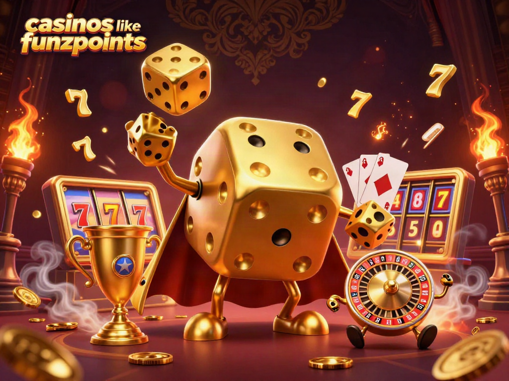 Experience the thrill at casinos like Funzpoints with a dynamic 3D illustration of gaming excitement.