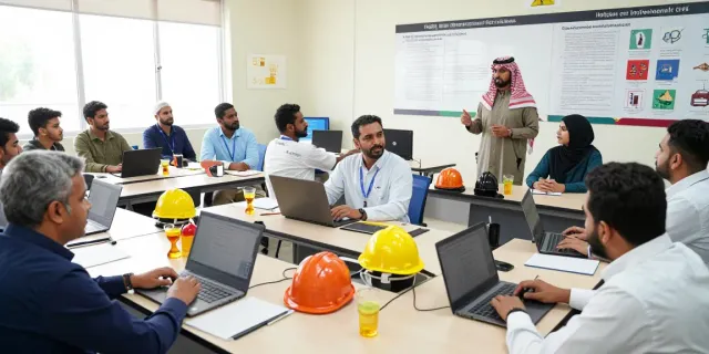 Training Institute Saudi Arabia with diverse learners engaged in HSE training session.