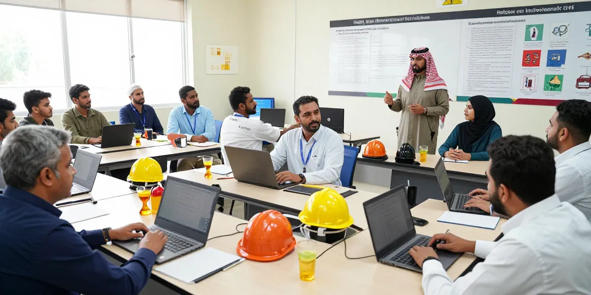 Training Institute Saudi Arabia with diverse learners engaged in HSE training session.