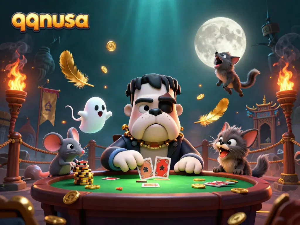 Engage in thrilling gameplay at qqnusa with a Frankenstein bulldog dealer, ghost mouse, and werewolf kitten.