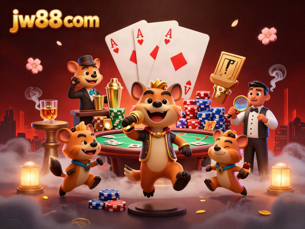 Experience laughter and excitement at the JW88 com casino comedy club featuring animated hyenas.
