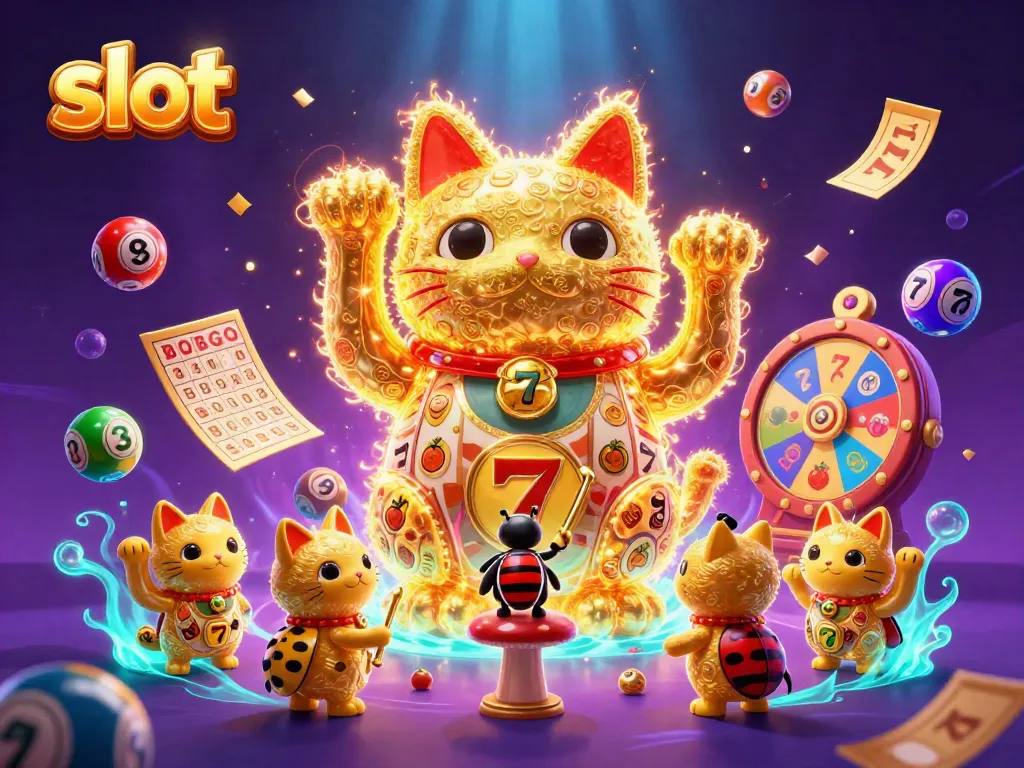 Experience the thrill of slot machines with animated golden fireflies in a vibrant casino scene.