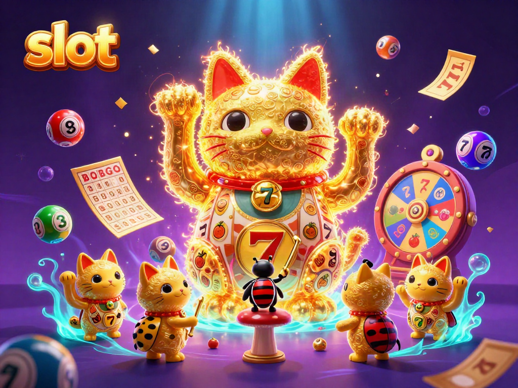 Experience the thrill of slot machines with animated golden fireflies in a vibrant casino scene.