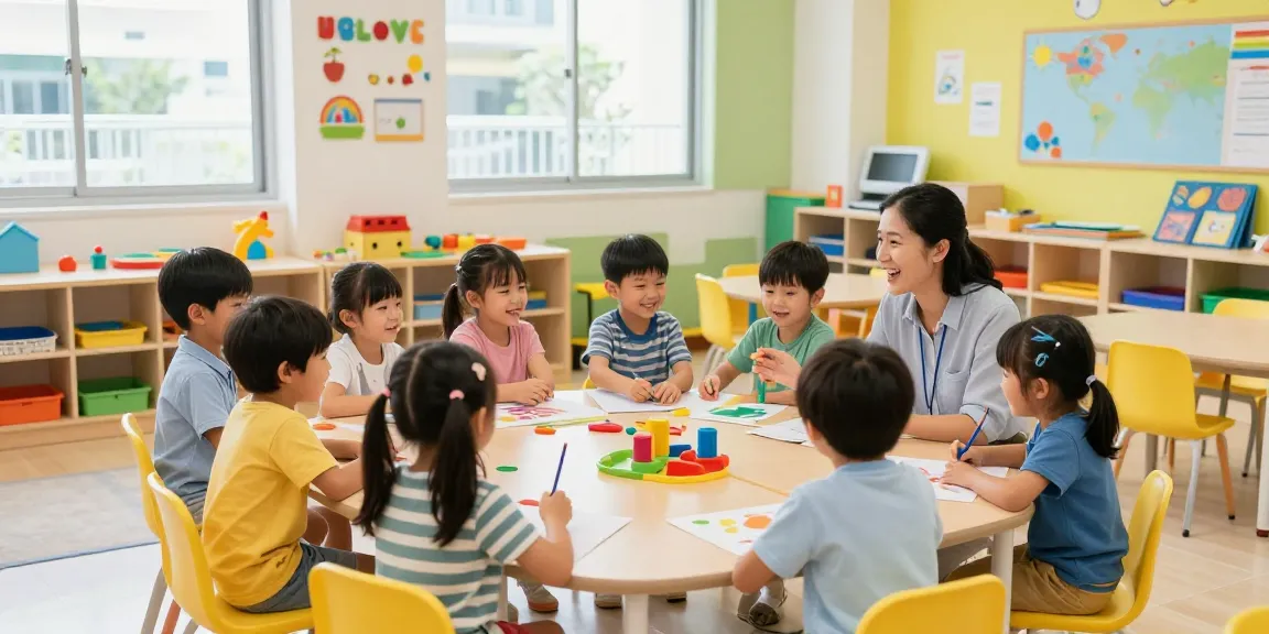 Children actively exploring and learning in vibrant pre schools in Singapore setting