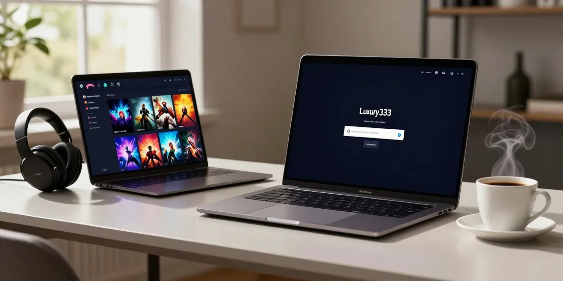 luxury333 login page displayed on a laptop surrounded by gaming accessories in a cozy setup
