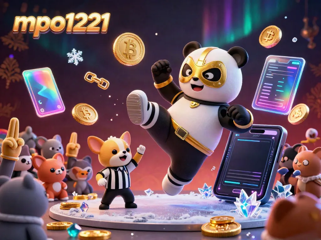 Engage in thrilling action with mpo1221 as a wrestling panda and chihuahua referee entertain animal fans at a crypto-themed casino.