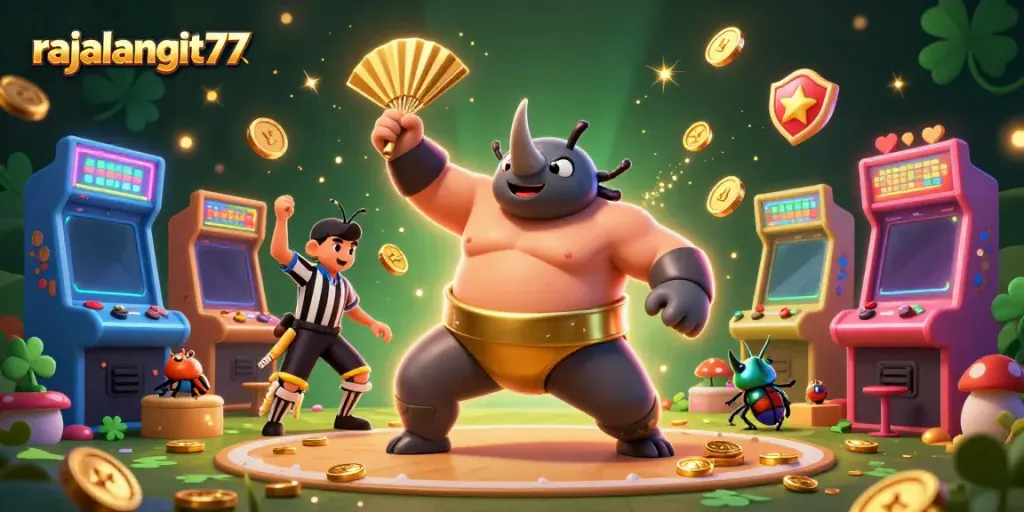 Mendapatkan keberuntungan dengan rajalangit77, scarab juara sumo mengirim koin emas terbang di kasino.