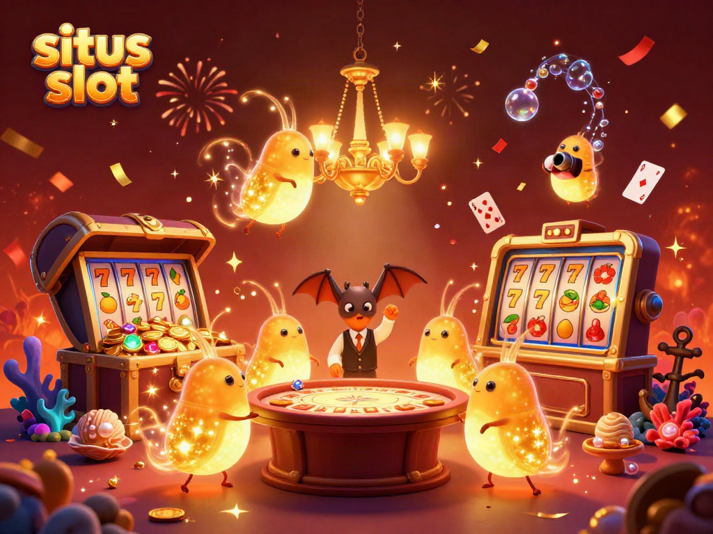 Experience captivating situs slot excitement with glowworms lighting up a vibrant casino scene.