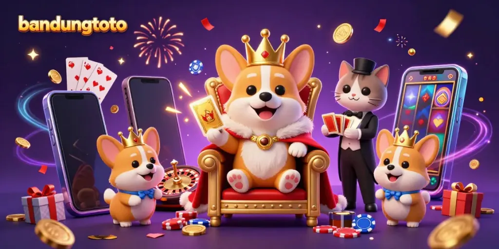 Engage with bandungtoto's thrilling online gaming realm through vibrant 3D animation rich in casino elements.