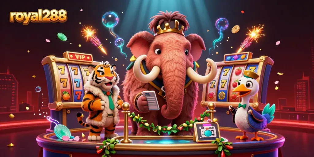 royal288 menampilkan bouncer mammoth dengan ID, sedang merayakan momen menang di kasino