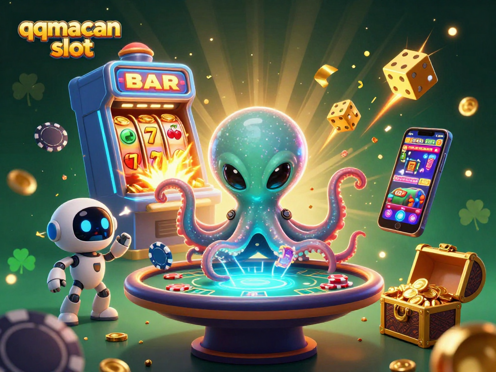Engage with exciting qqmacan slot action featuring an alien octopus and animated elements.