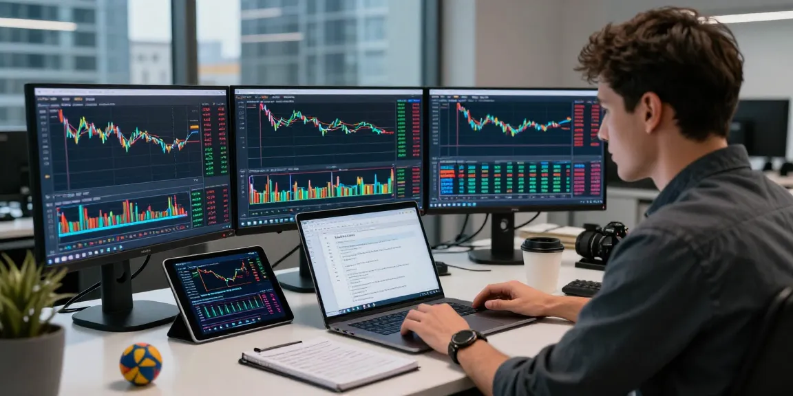 Developer programming forex high frequency tick API in a modern office.
