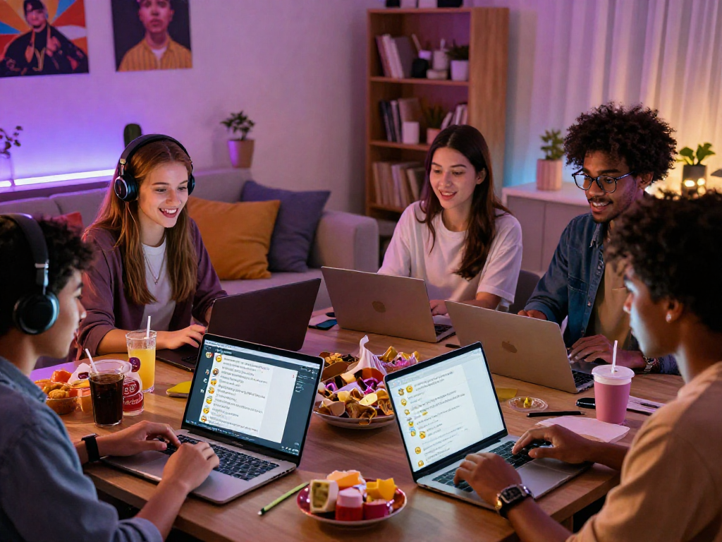 Engaging nsfw chat scene with diverse individuals enjoying lively online conversations in cozy home settings.