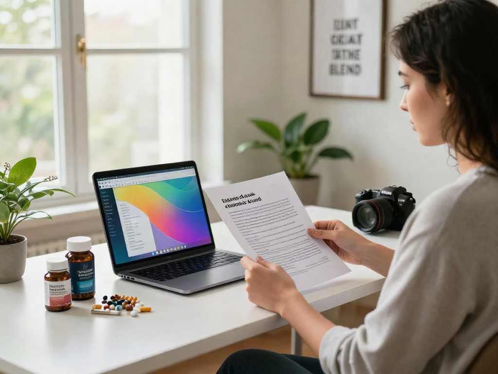 Person studying the selank semax blend benefits in a modern office.