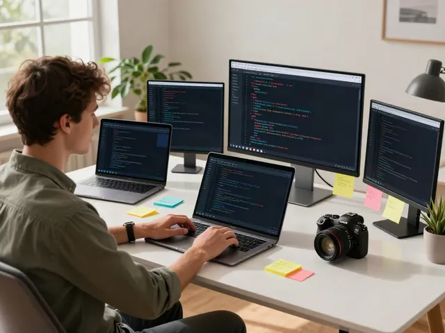 Brave browser displayed on a laptop in a modern home office.